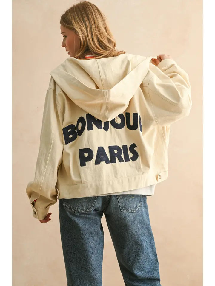 Letter Patch Back Detail Jacket - Ecru