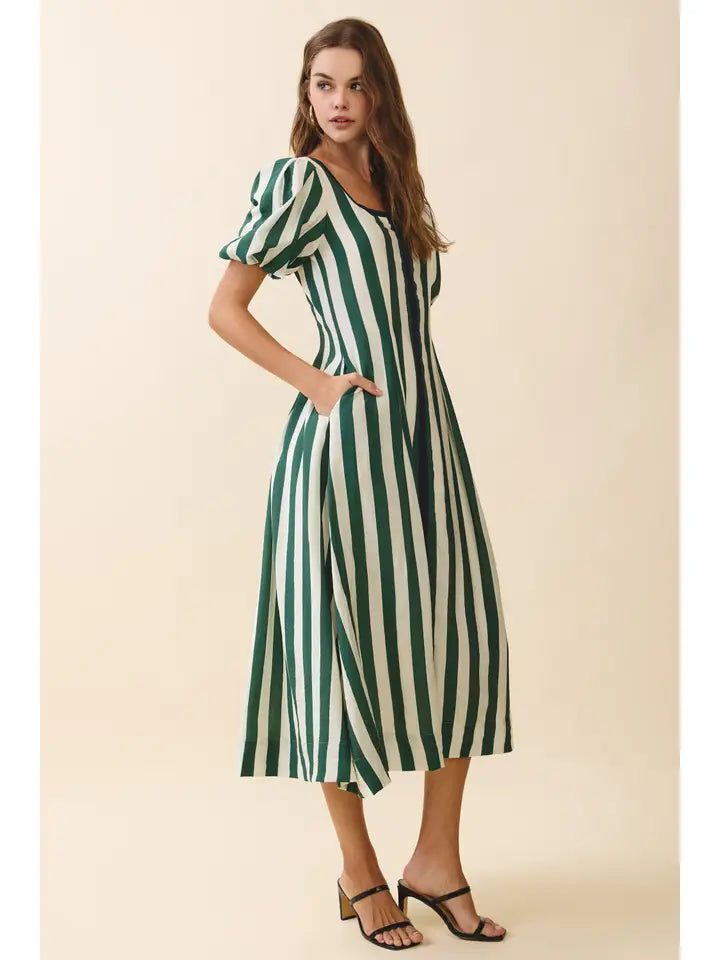 Square Neck Midi Dress - Green
