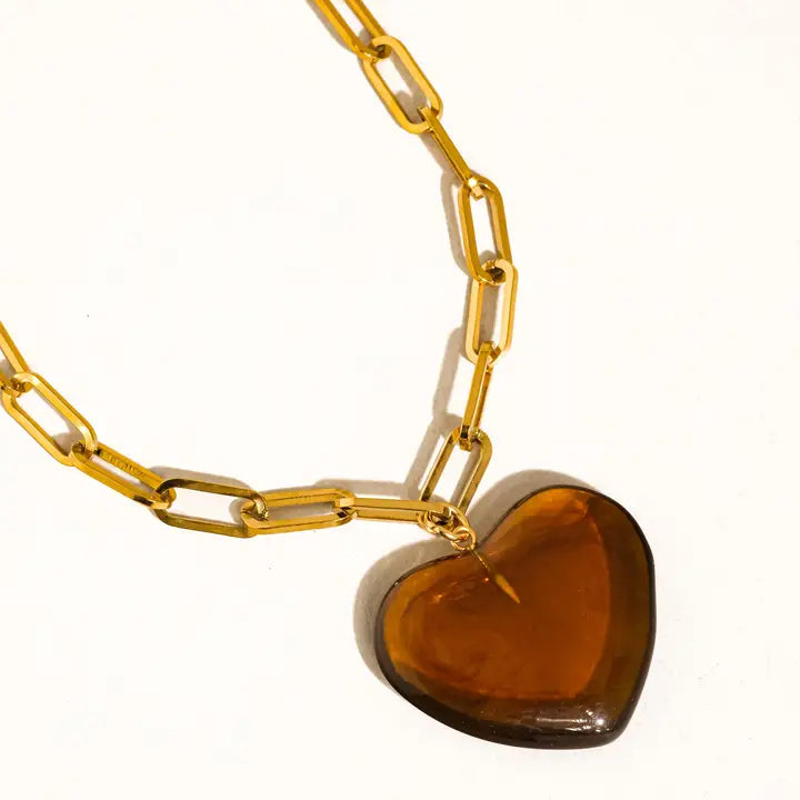 Rouelle 18K Gold Non-Tarnish Heart Chain Necklace - Brown