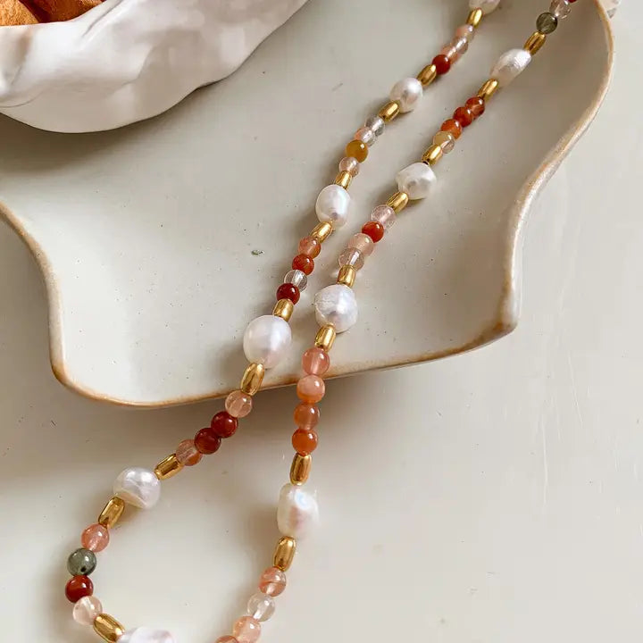 18K Bohemian Handmade Rose Pearl and Bead Necklace - Josephine-Rose