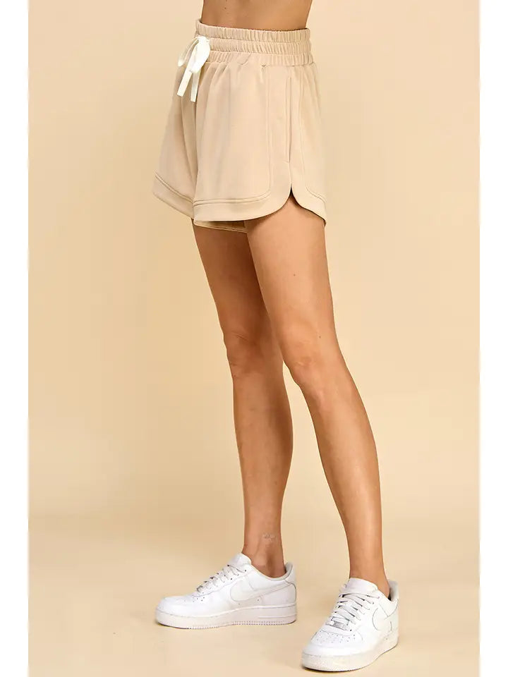 Elastic Waistband Lounge Shorts - Beige