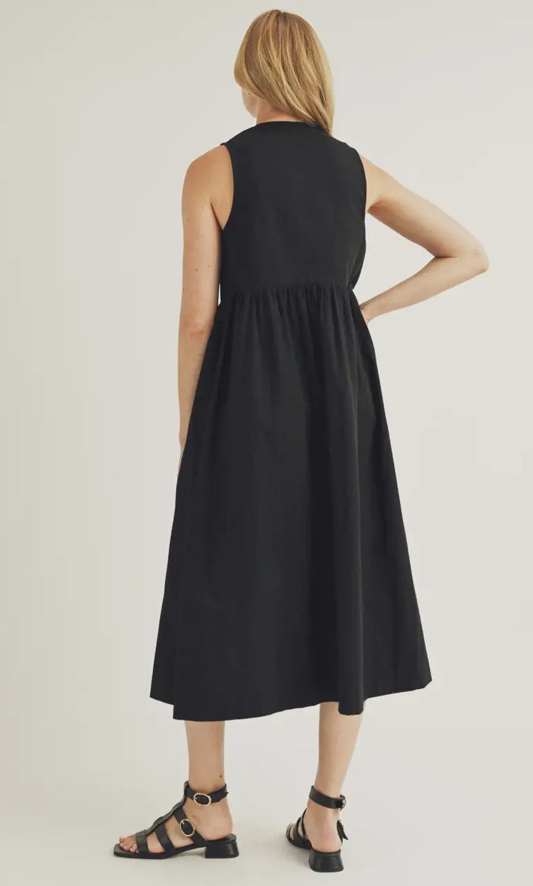 Bow Tie Swing Midi Dress - Black