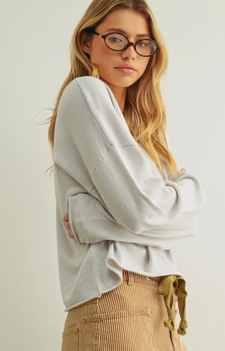 Essential Long Sleeve Roll Hem Top - Off White
