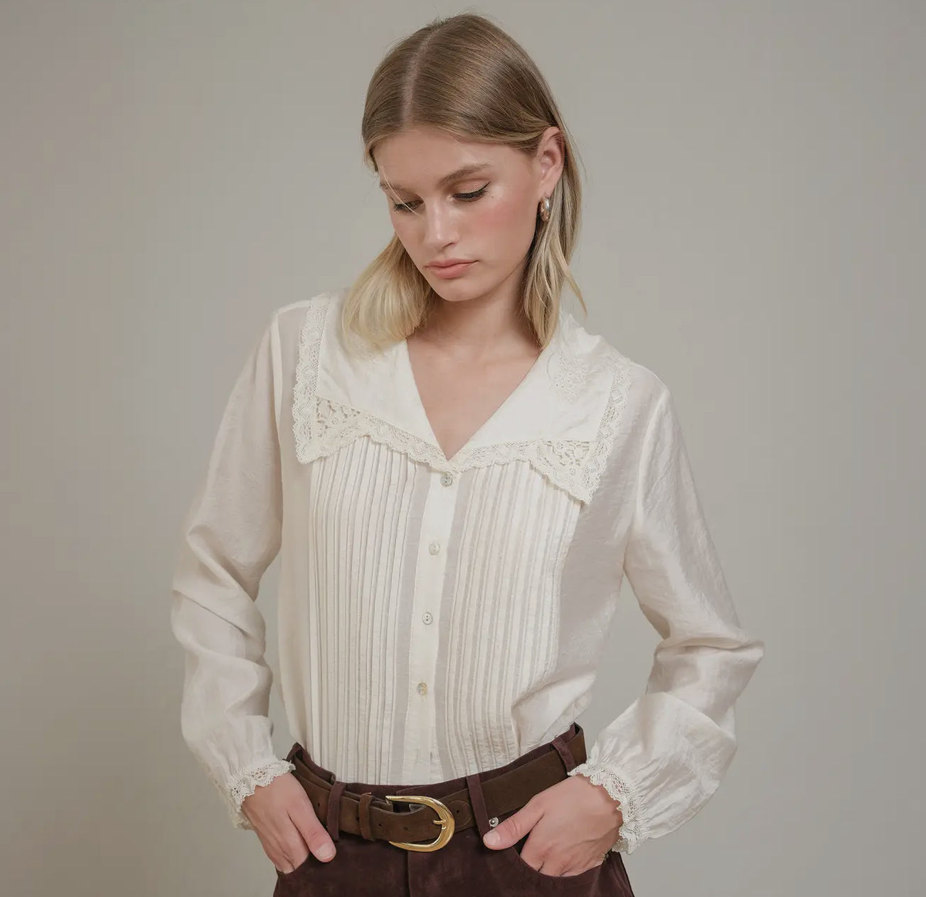 Sailor Pintuck Blouse - Cream