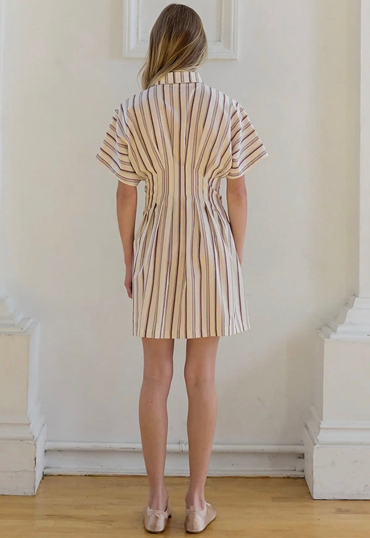 Button Front Pintuck Cotton Dress