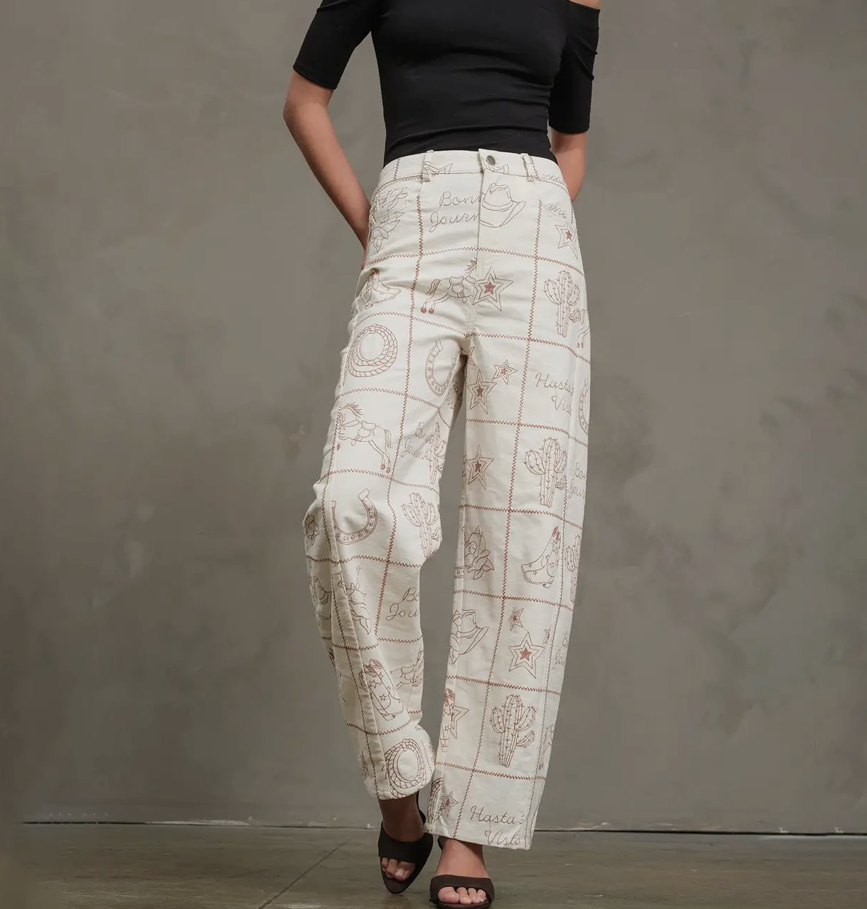 Western Embroidered Pants - Taupe