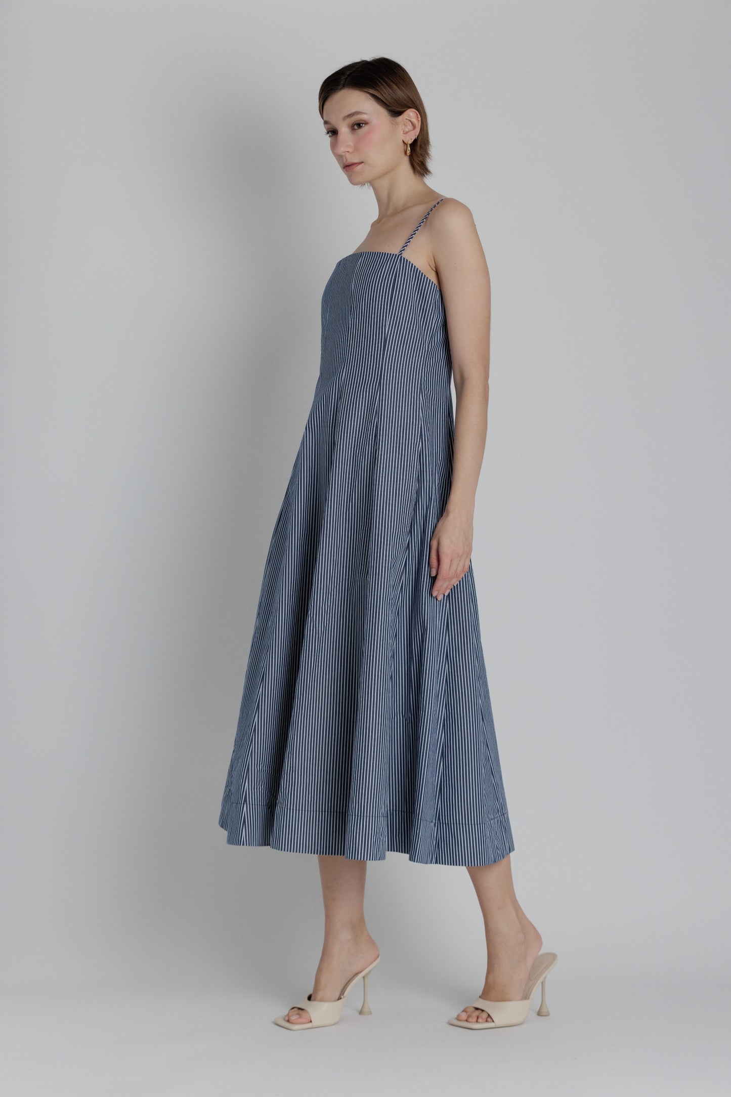 Striped Panel Midi Dress - Navy