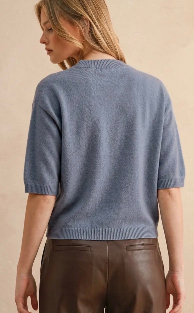 Short Sleeve Sweater Top - Blue