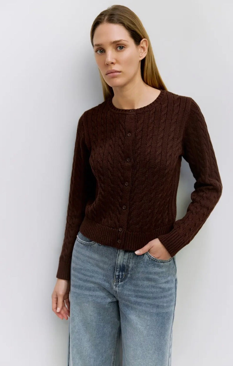 Cable Knit Cardigan - Chocolate