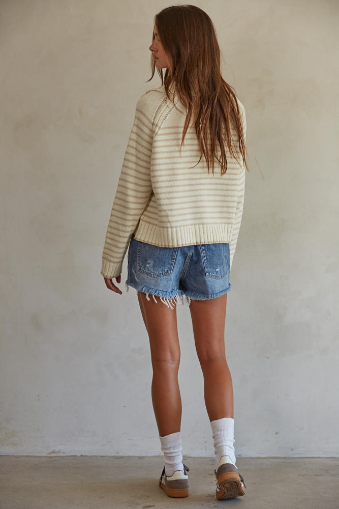 The Clarke Pullover - Cream + Taupe