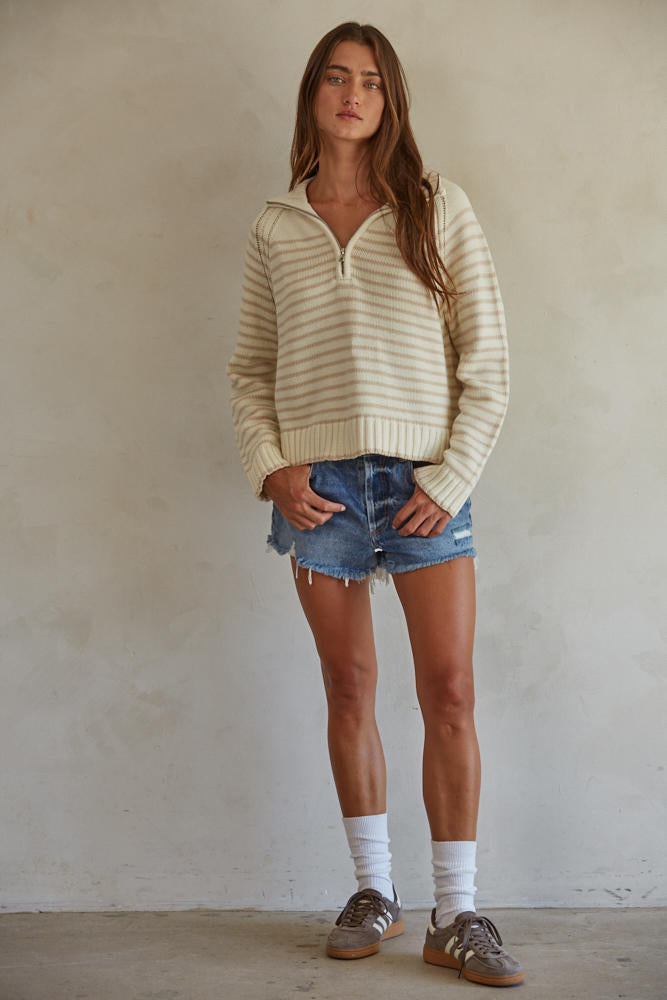 The Clarke Pullover - Cream + Taupe