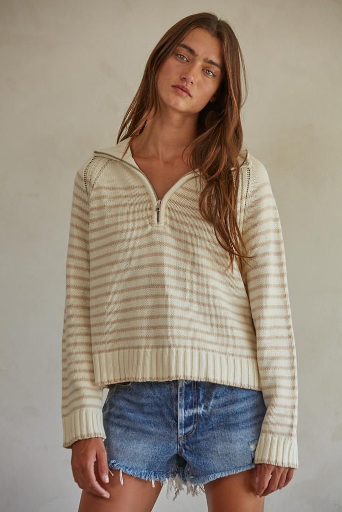 The Clarke Pullover - Cream + Taupe