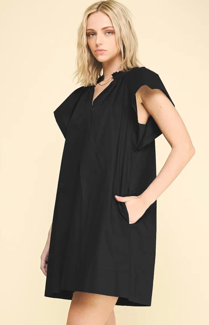 Ruffle Detailed Tunic Mini Dress - Black