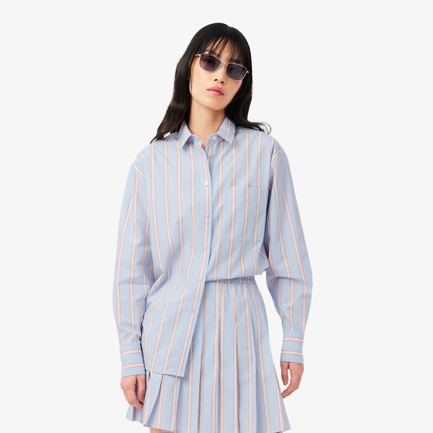 Lacoste - Oversized Cotton Poplin Shirt - Bleu Clair/Rose/Blanc/Noir