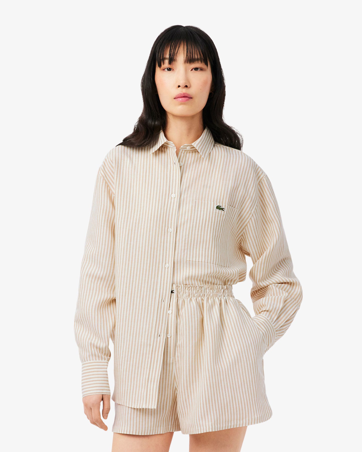 Lacoste - Oversized Linen Blend Shirt - Beige