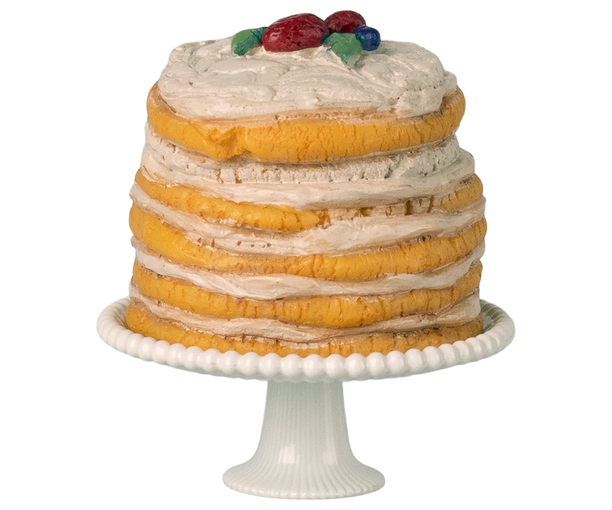 Maileg - Party Cake and Cake Stand, Mouse - Off White - PREORDER