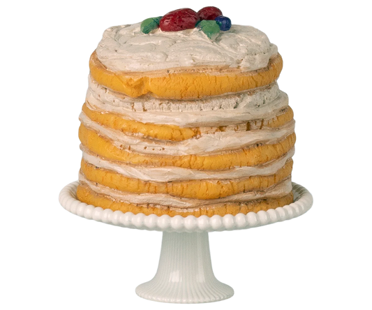 Maileg - Party Cake and Cake Stand, Mouse - Off White - PREORDER