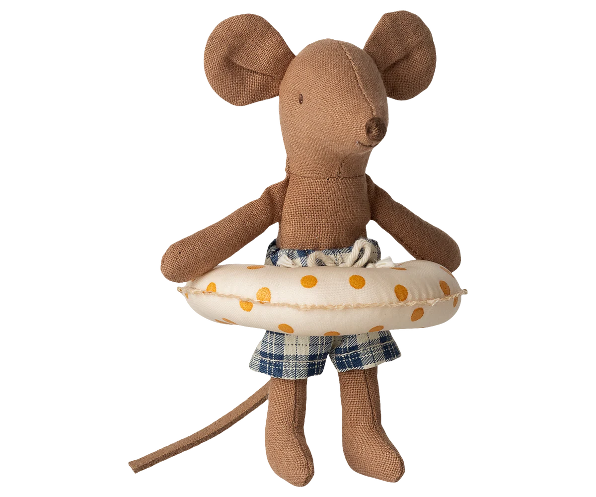Maileg - Beach Mouse With Float, Little Brother - Yellow Dots
