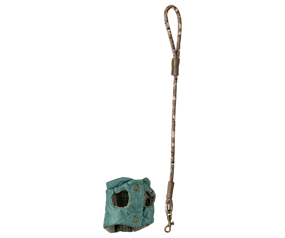 Maileg - Puppy Supply, Harness and Leash - Dark Mint