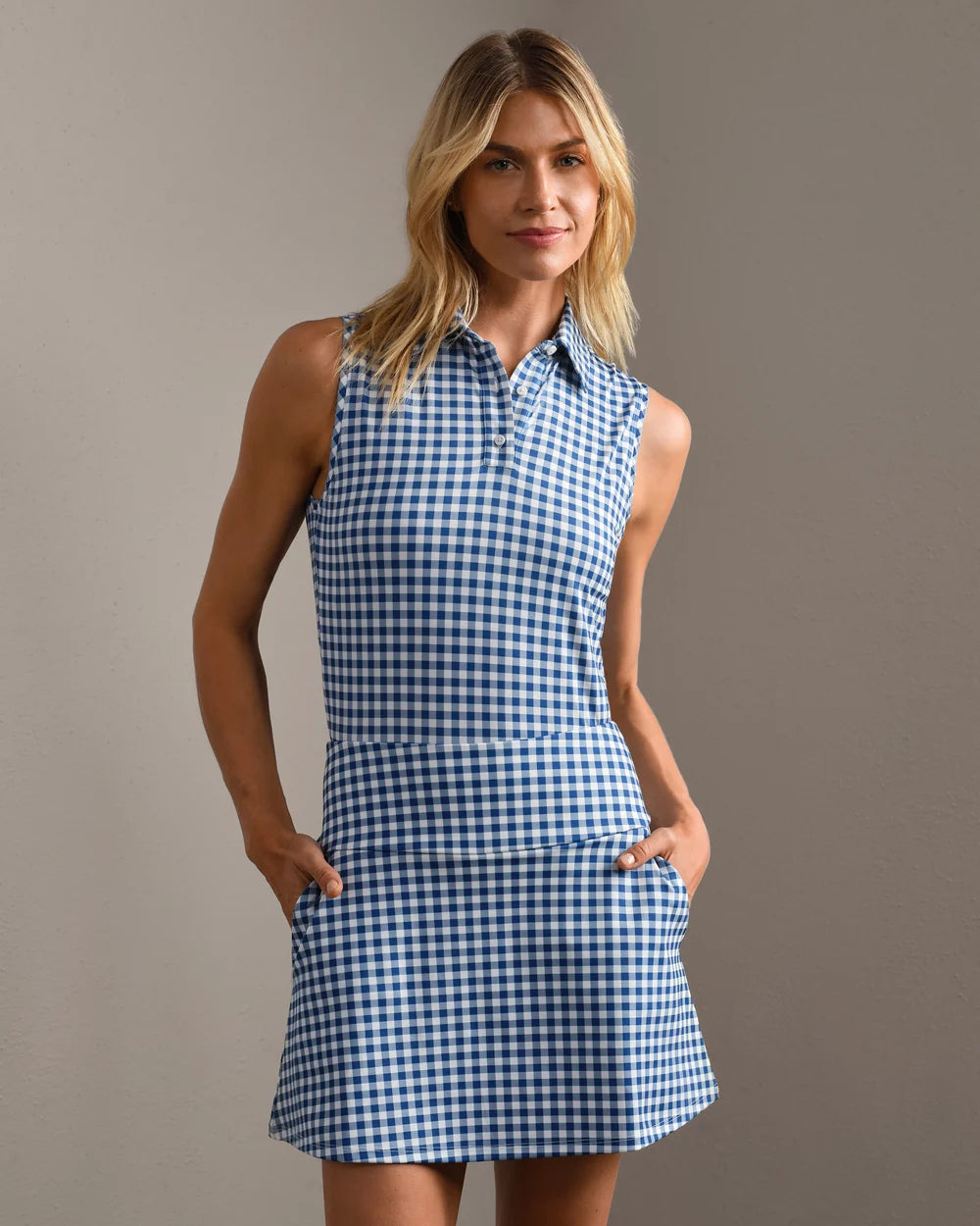 Rhone - Course to Court Sleeveless Polo - Deep Sea Blue Gingham