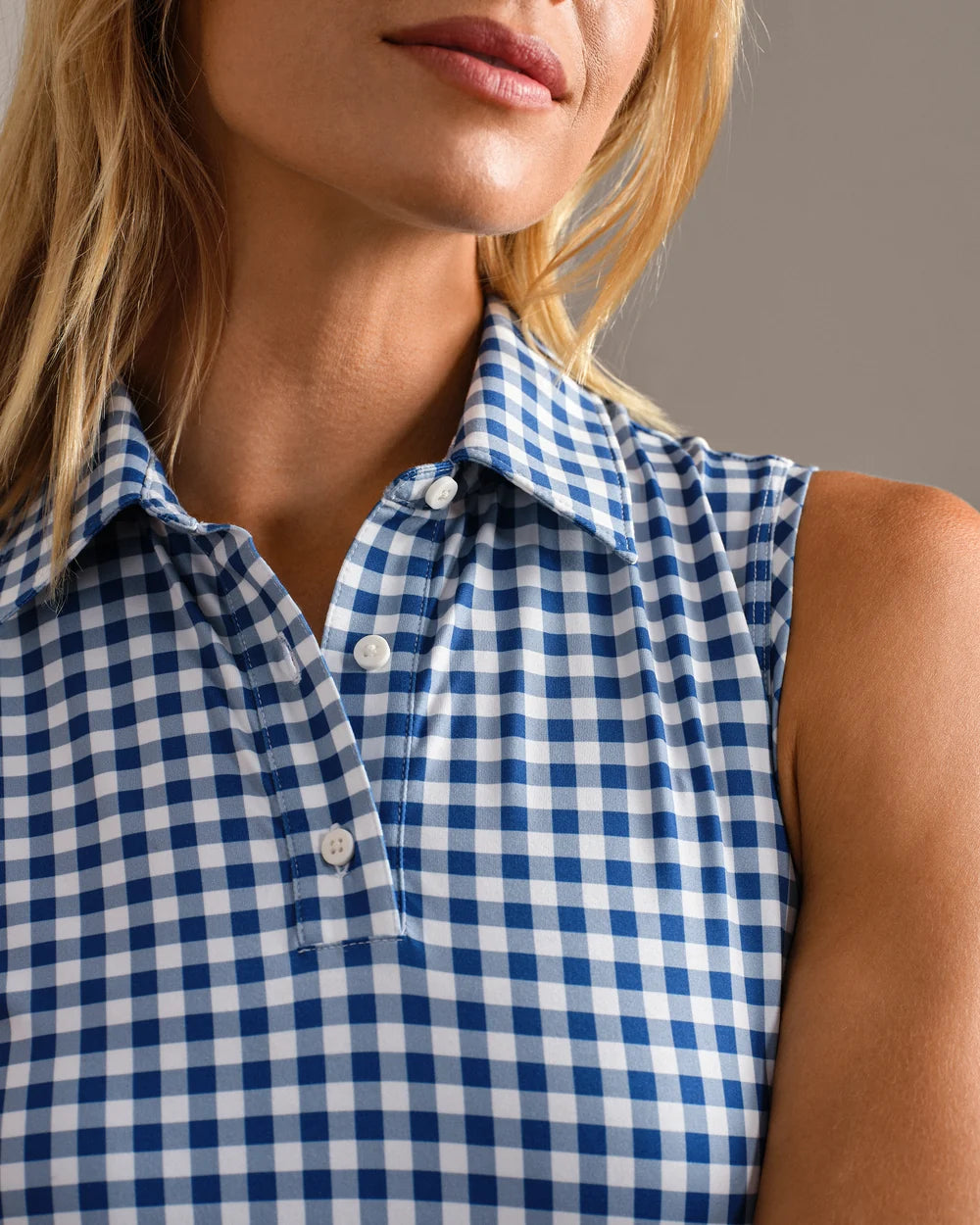 Rhone - Course to Court Sleeveless Polo - Deep Sea Blue Gingham