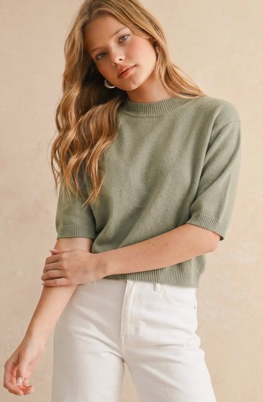 Short Sleeve Sweater Top - Sage Butter