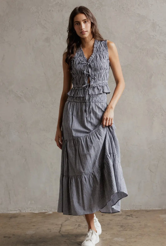 Tiered Midi Skirt - Black & White Gingham