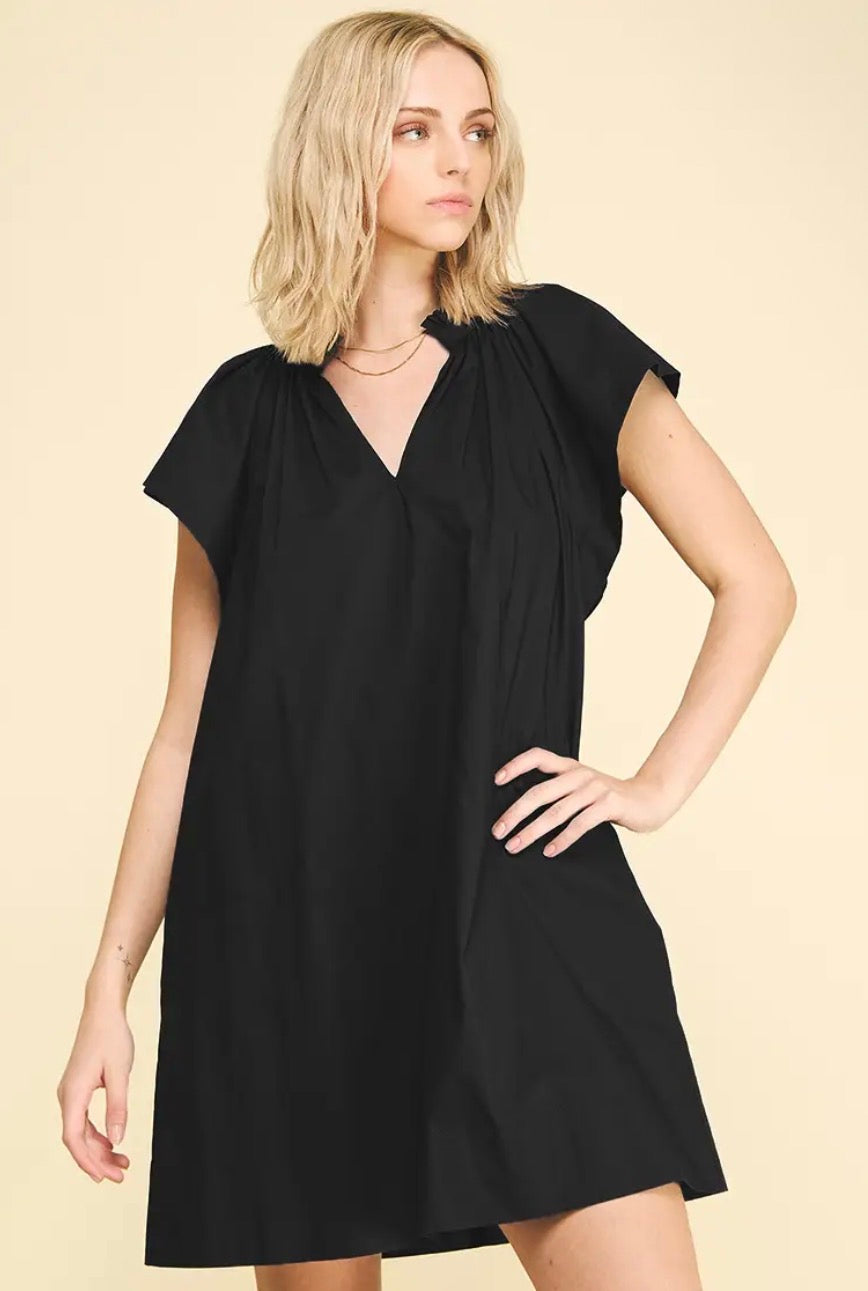 Ruffle Detailed Tunic Mini Dress - Black