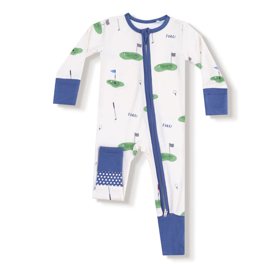 2 Way Zipper Romper - All Fore Golf - Ivory & Navy