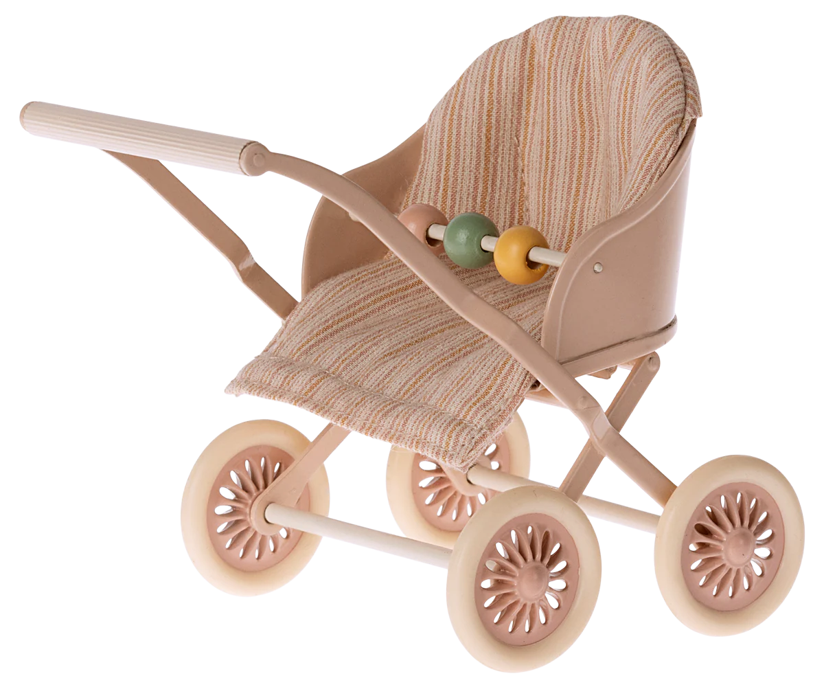 Maileg - Stroller, Baby Mouse - Rose