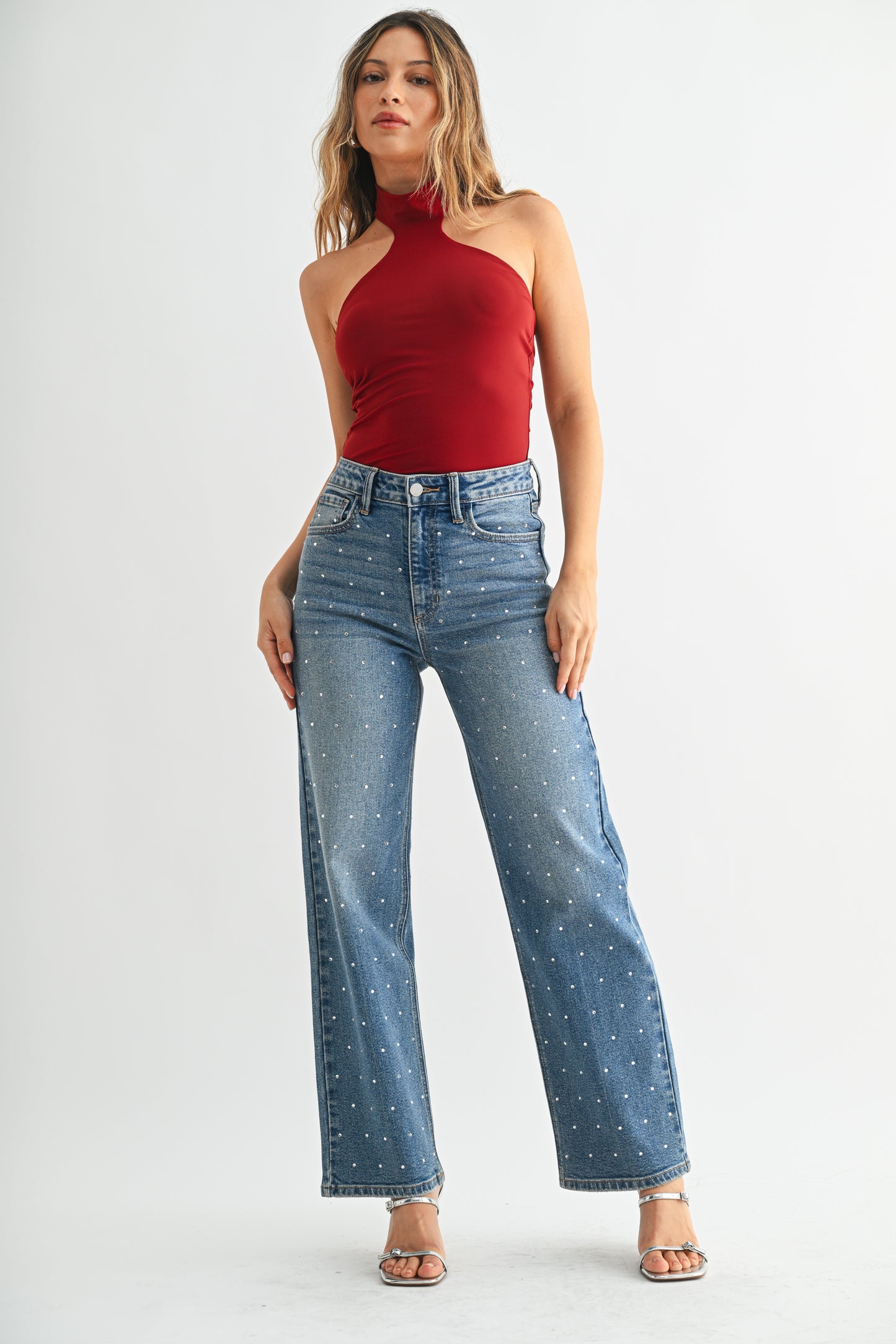 High Rise Vintage Straight Denim - Rhinestone