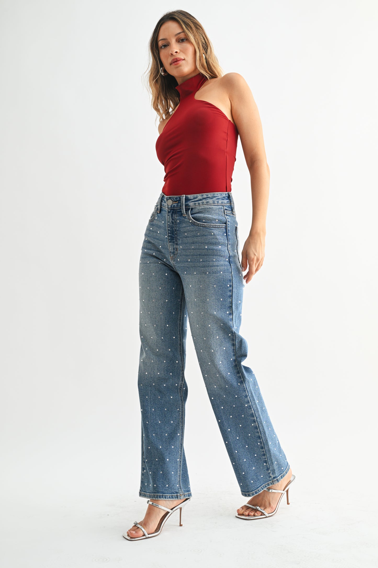 High Rise Vintage Straight Denim - Rhinestone