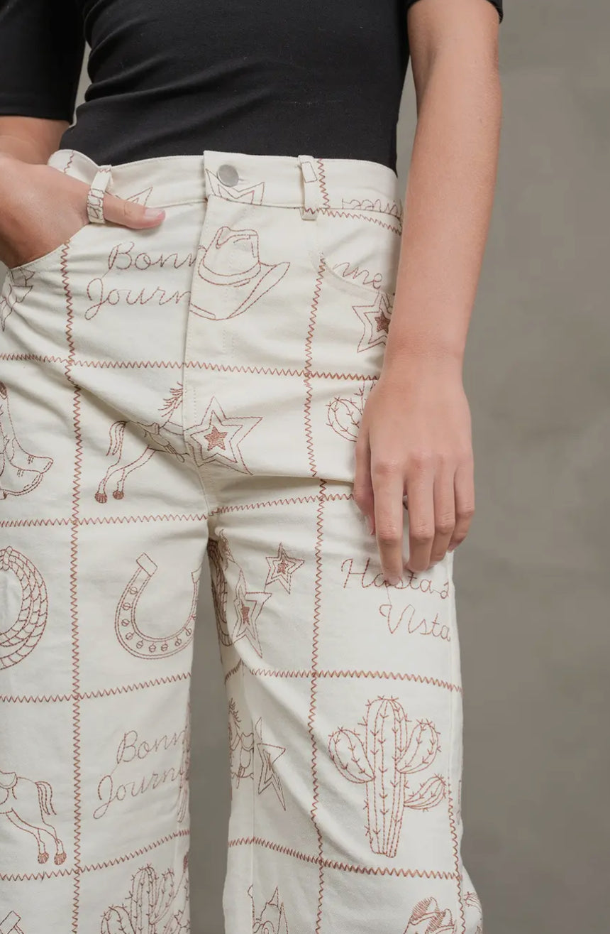 Western Embroidered Pants - Taupe