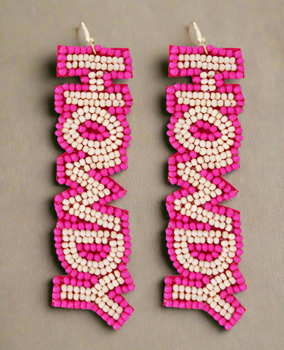 "Howdy" Beaded Drop Earrings - Fuchsia