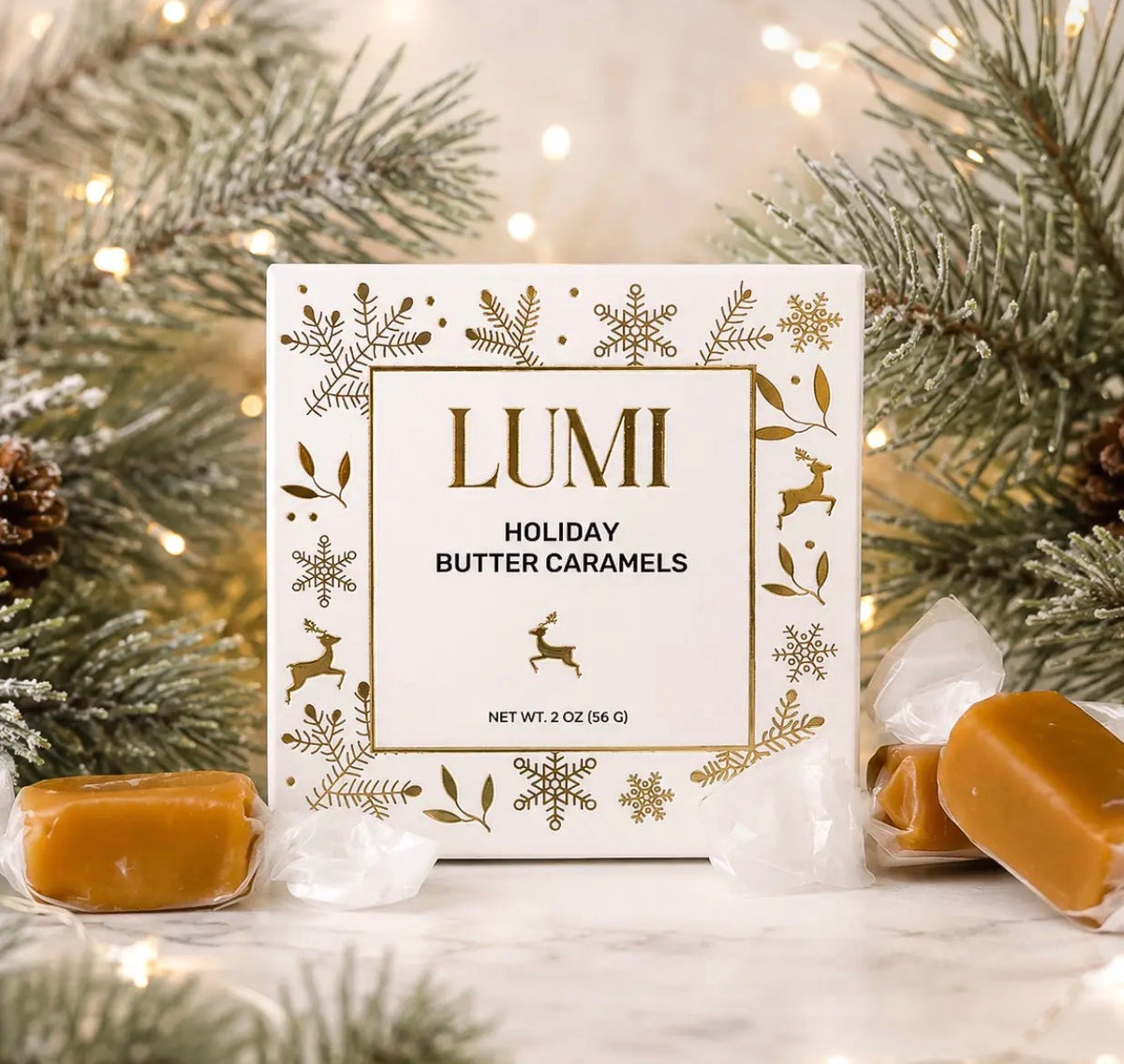 Holiday Butter Caramels – White Box, 2 oz