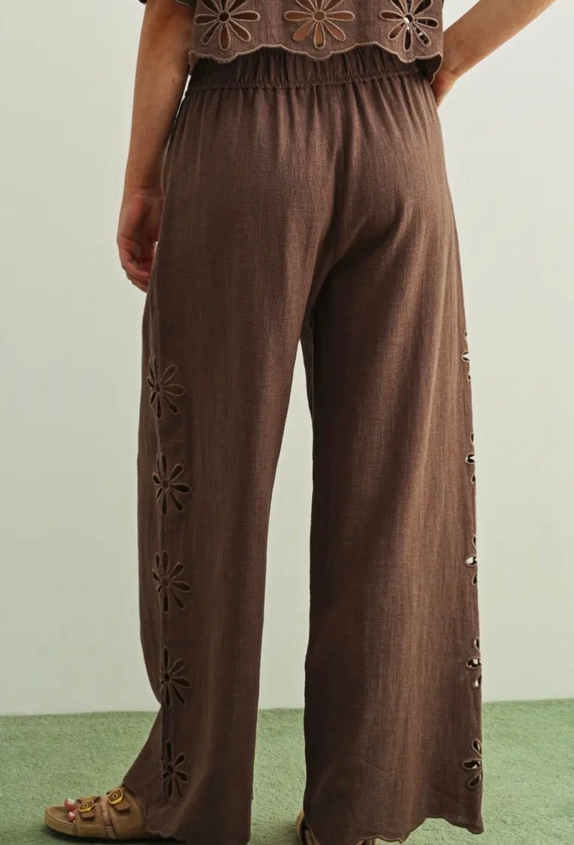 Embroidered Pants - Chocolate Brown