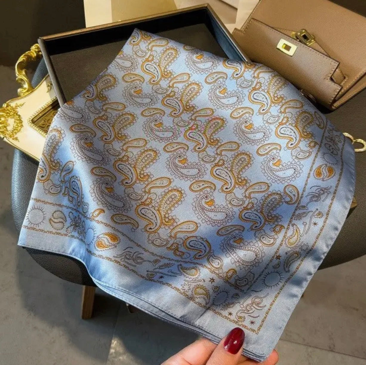 Silk Scarf - Blue