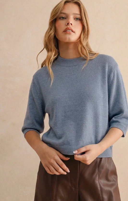 Short Sleeve Sweater Top - Blue