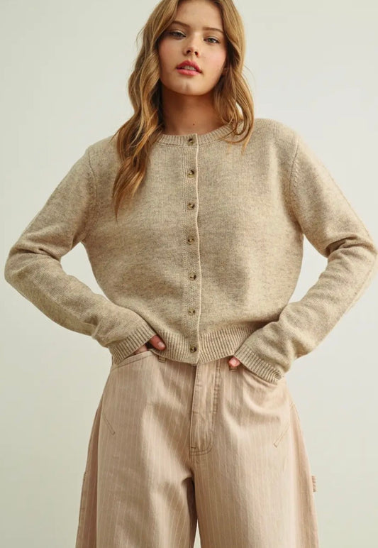 Button Front Sweater Cardigan - Beige
