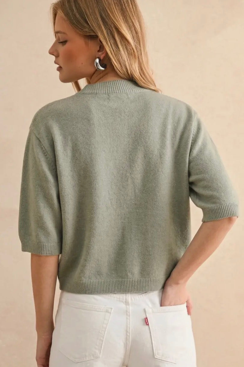 Short Sleeve Sweater Top - Sage Butter