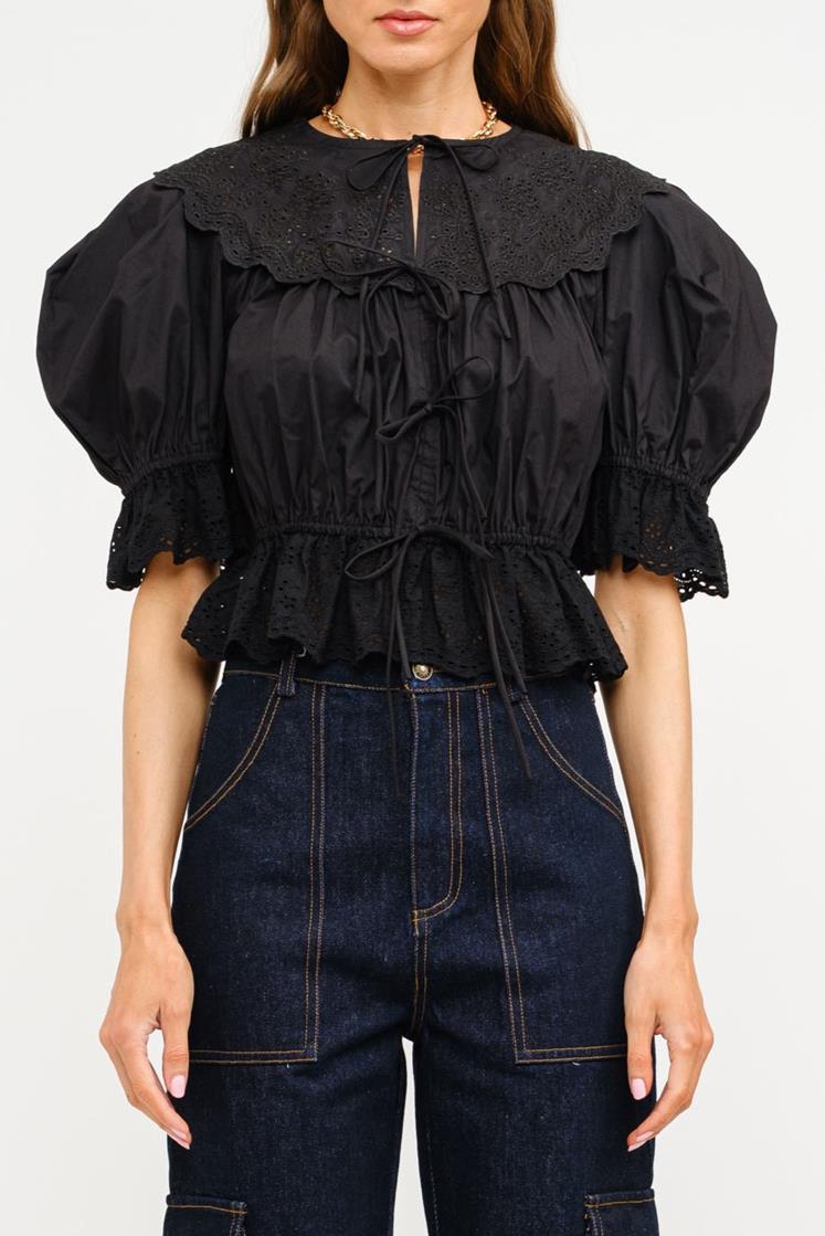 Emi Tie Front Blouse - Black