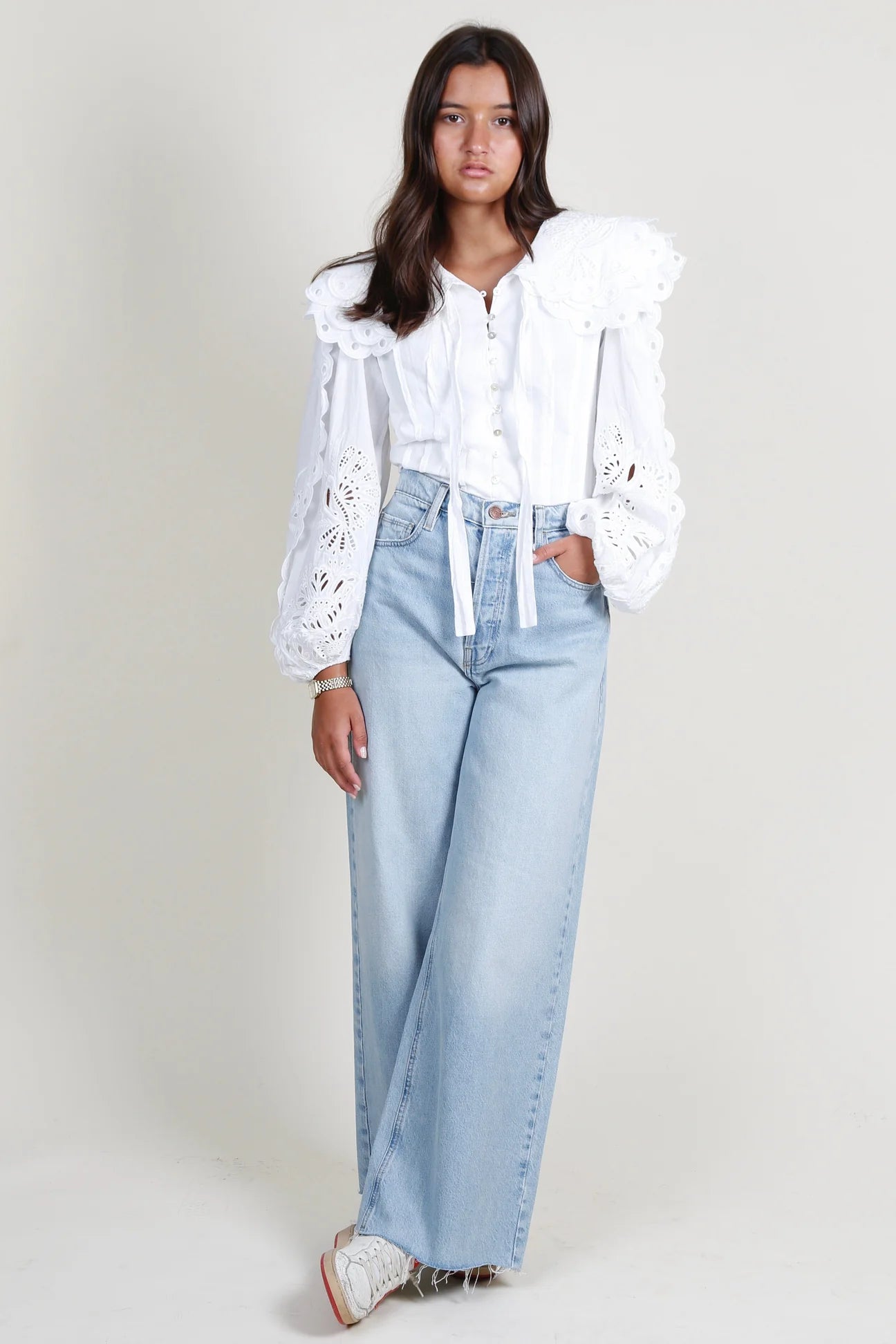 French Silhouette Blouse - Embroidered Blouse - Off White