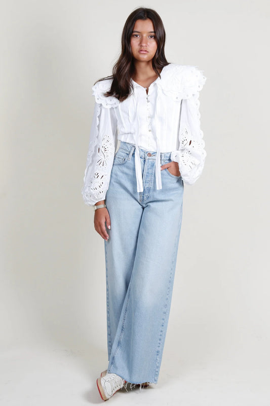 French Silhouette Blouse - Embroidered Blouse - Off White