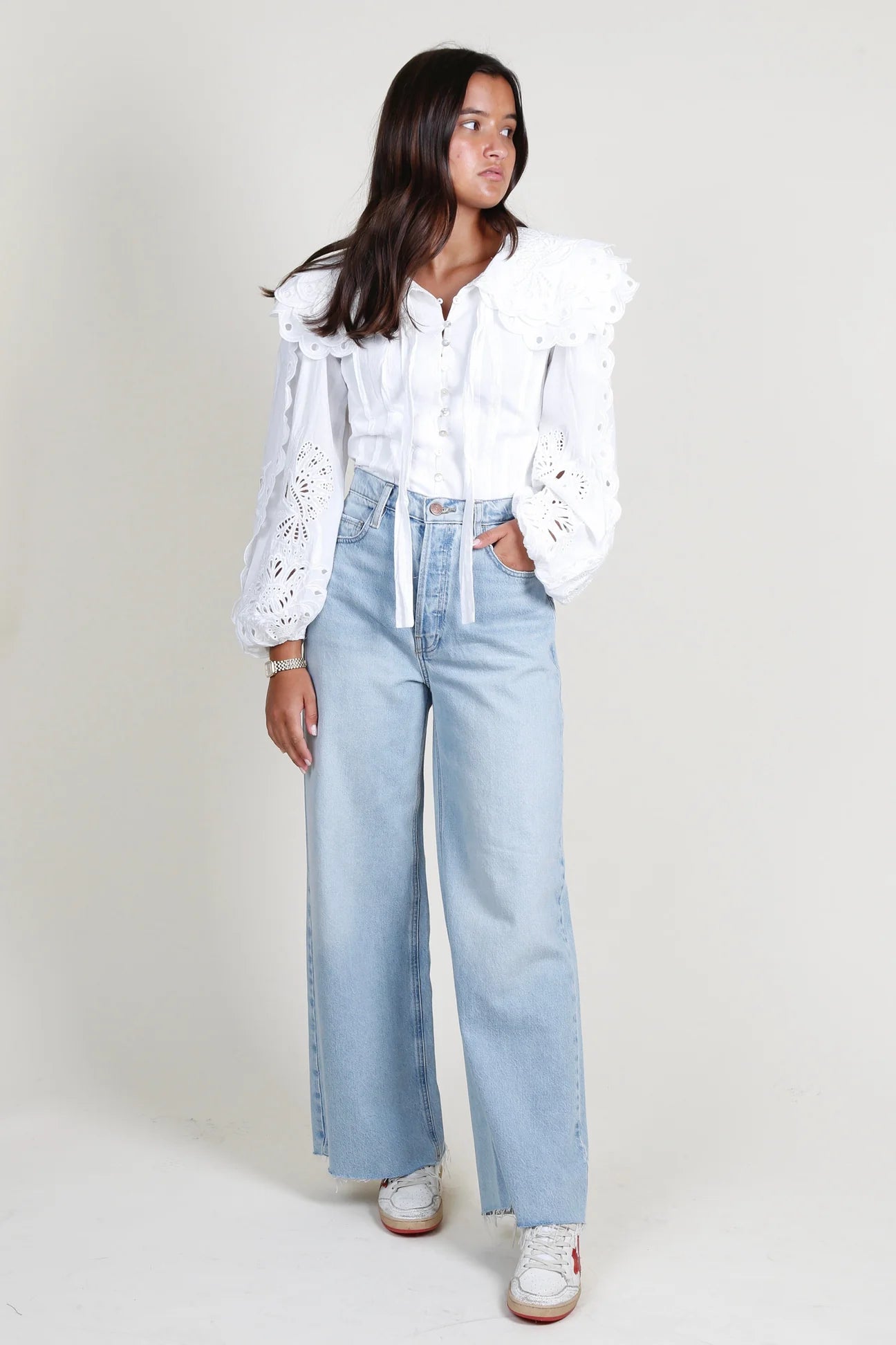 French Silhouette Blouse - Embroidered Blouse - Off White