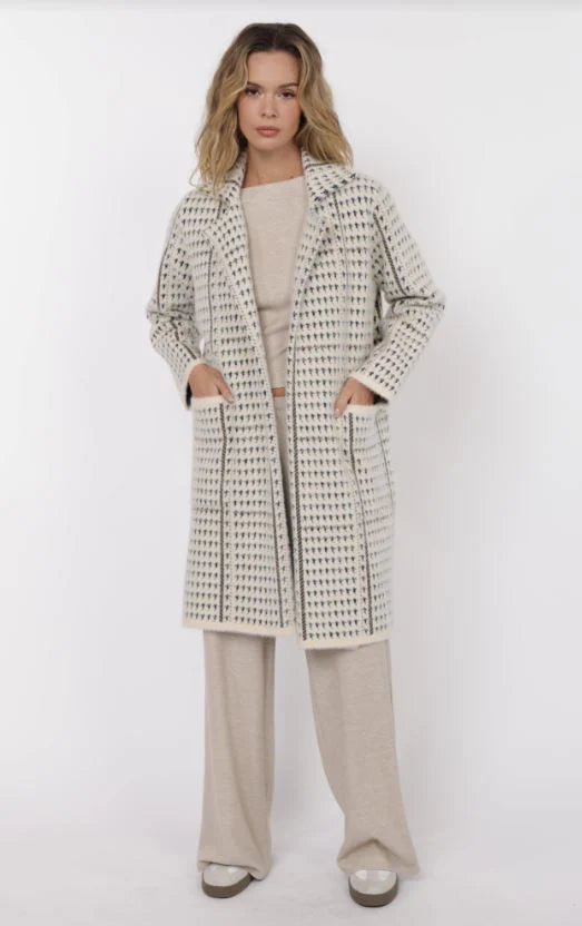 Marceau Houndstooth Coat - Ivory Slate