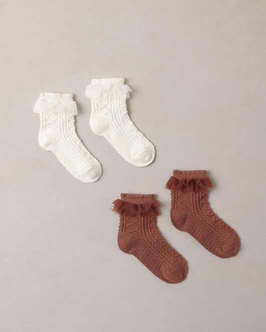 Noralee - Ruffle Socks - Spice, Ivory