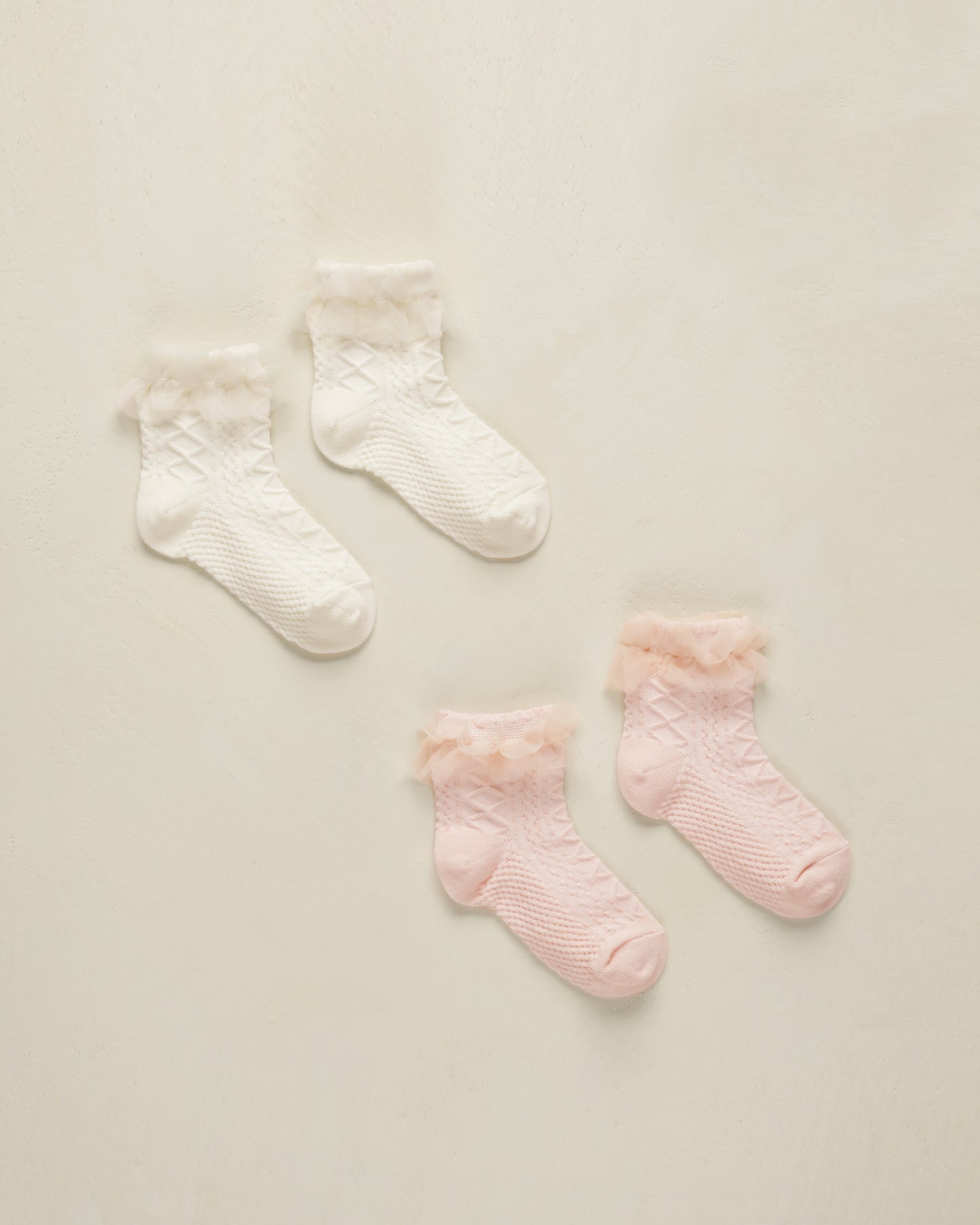 Noralee - Ruffle Socks - Ivory, Blush