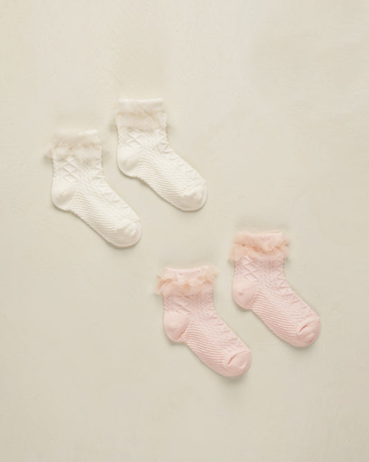 Noralee - Ruffle Socks - Ivory, Blush