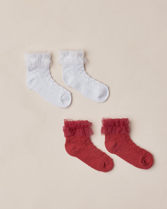 Noralee - Ruffle Socks - Ruby, Silver Shimmer