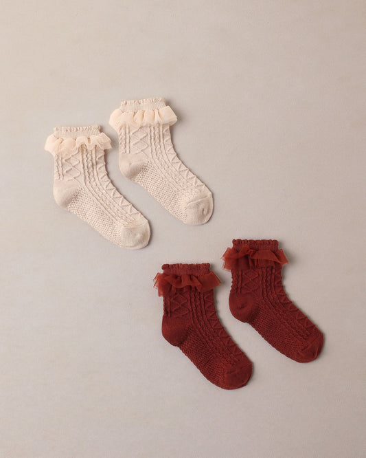 Noralee - Ruffle Socks - Pearl, Ruby